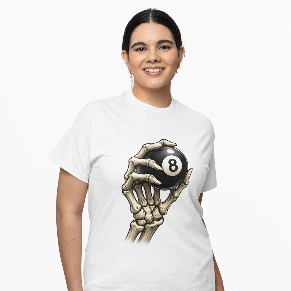 Skeleton Hand 8-Ball Pool Graphic T-Shirt – Unisex